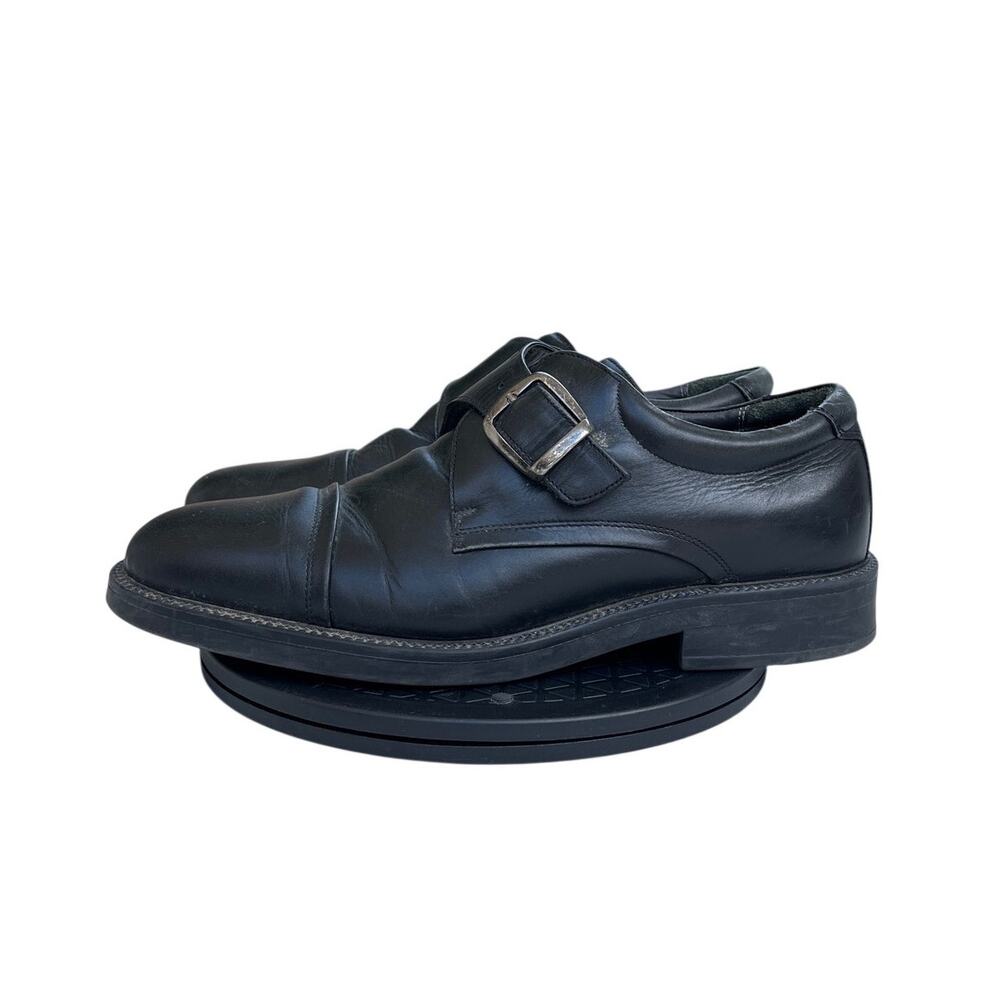 GH Bass Mens 12 Black Leather Monk Strap Dress Shoes Buckle Loafers Oxfords VTG